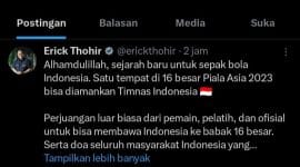 Gambar tangkapan layar postingan Twitter Erick Tohir