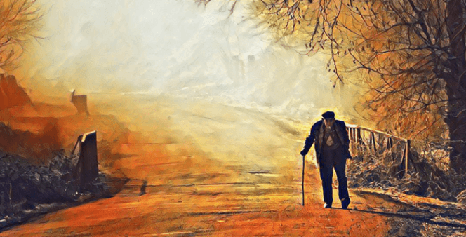 Ilustrasi Orang Tua Berjalan di Pagi Hari (Foto: lpmfreedom/unisba)