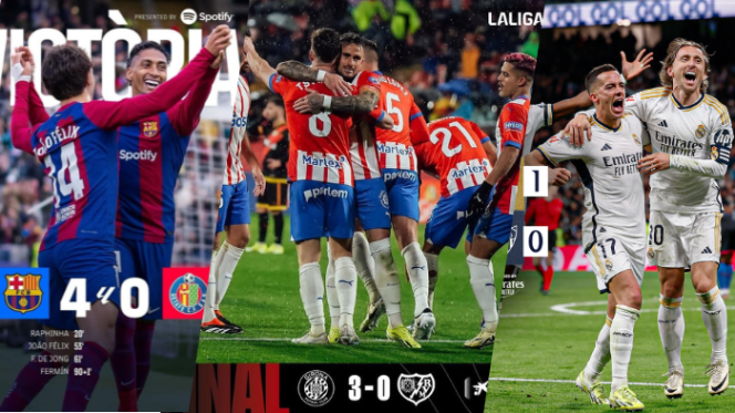 Flyer Full Time Pertandingan Terakhir Tim Papan Atas LaLiga (Sumber: Instagram @Girona FC, @FC Barcelona, @Real Madrid C.F