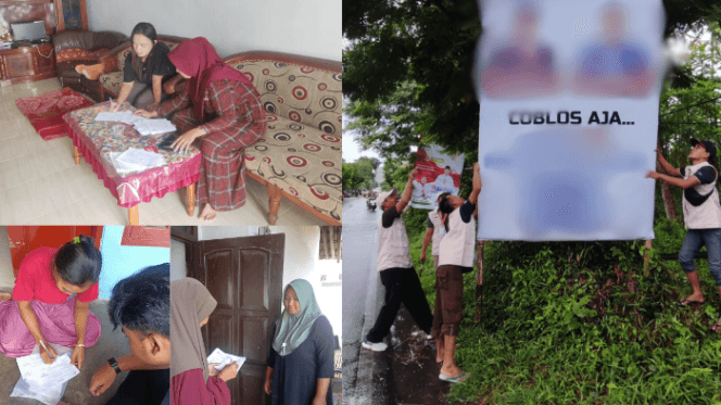 Masa Tenang Pemilu PTPS Menurunkan APK (Sebelah Kanan), KPPS Bagikan Surat Undangan (3 Foto Kiri) (Sumber: Istimewa)