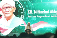 Rais Aam PBNU KH Miftahul Akhyar saat memberi taujihat atau pengarahan dalam Peringatan Hari Lahir (Harlah) Ke-101 Nahdlatul Ulama (1344-1445 H) di Universitas Nahdlatul Ulama (UNU) Yogyakarta, Kota Yogyakarta, Rabu, 31 Januari 2024. (Foto: dok. PBNU)