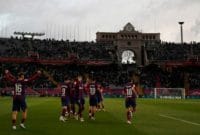Selebrasi Pemain Barcelona saat mencetak gol terakhir ke Gawang Getafe (24/2) Foto: Reuters/Albert Gea