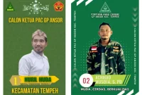 01 - Nuril Huda
02 - Ahmad Musofa
Potret flayer kampanye calon Ketua PAC GP. Ansor 2024-2026.