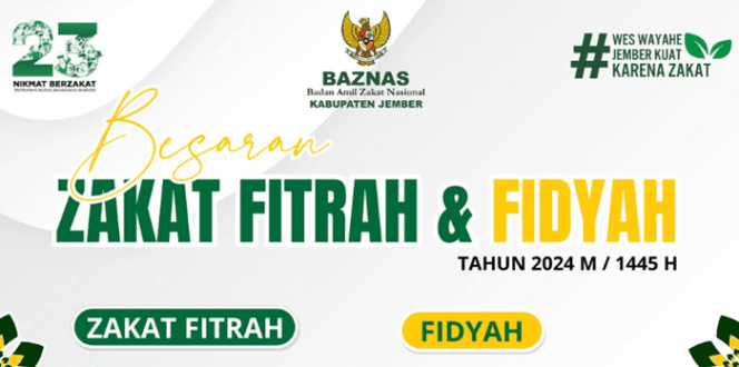 Tangkapan Layar Besaran Zakat Fitrah dan Fidyah Instagram @BaznasJember