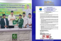 Ketua Umum PB PMII Muhammad Abdullah Syukri, saat mendaftarkan diri menjadi Calon Bupati Cirebon (kiri), dan Surat Pernyataan Sikap PMII UIN KHAS Jember (kanan), (Sumber: metrotvnews.com, Istimewa)