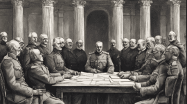 Ilustrasi Potret Berlangsungnya Perjanjian Versailles 1919 - Sam Ridwan (Frensia.id)