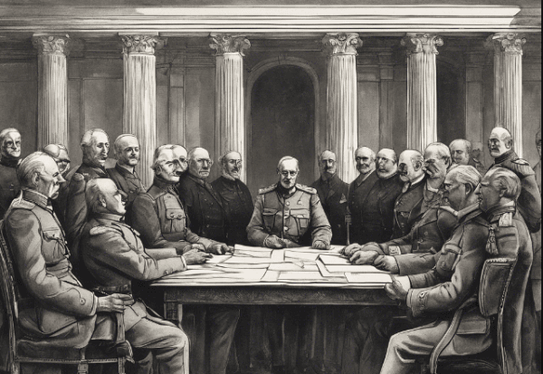 Ilustrasi Potret Berlangsungnya Perjanjian Versailles 1919 - Sam Ridwan (Frensia.id)
