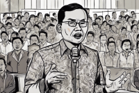 Ilustrasi Kuntowijoyo - Cendekiawan dan Sejarawan Muslim Indonesia (by Sam Ridwan / Frensia.id)