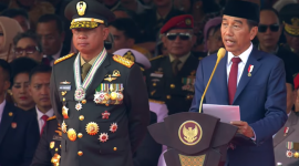 Presiden Jokowi saat menyampaikan Pidato HUT ke-79 TNI (Sumber: Biro, Media dan Informasi Sekretariat Presiden)