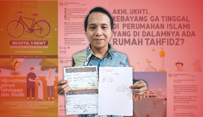 Ilustrasi Tergiur Promo Kredit Rumah Tanpa Riba dari Ustadz Syafiq Riza Basalamah, Warga Jember Merugi Ratusan Juta | Muhammad Fajar Kuasa Hukum Korban (Sumber: Istimewa/ Faiq Grafis)