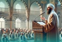 Ilustrasi Seorang Khatib sedang Berkhutbah Jumat (Sumber: Generated AI)