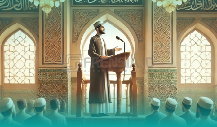 Ilustrasi seorang khatib sedang berkhutbah Jumat (Sumber: Generated AI)