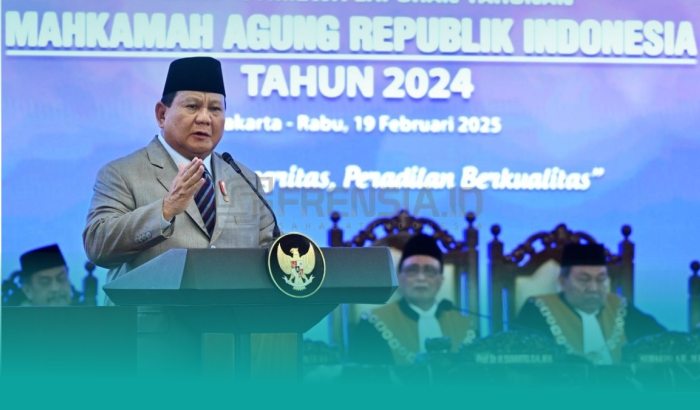 Gambar Presiden Prabowo Subianto menghadiri Sidang Istimewa Laporan Tahunan Mahkamah Agung Republik Indonesia Tahun 2024 yang digelar di Gedung Mahkamah Agung, Jakarta, pada Rabu, 19 Februari 2025. (Sumber: BPMI Setpres/Cahyo)