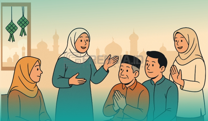 Ilustrasi Silaturahim Saat Lebaran (Sumber: Generated AI)