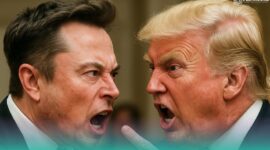 Gambar Trump Vs Musk: Rusia Mulai Ikut Dalam Perselisihan (Sumber: Frensia/AI)