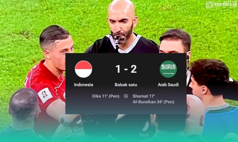 Gambar Babak Pertama: Indonesia Tertinggal 1-2 dari Arab Saudi, Penalti Firas Al Buraikan Jadi Pembeda(Sumber: Grafis Frensia)