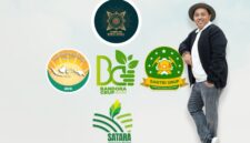 Owner Bandora Grup, HRM Khalilur R Abdullah Sahlawiy dengan logo BIG Grup, Satara Grup, dan Bandara Grup. (Istimewa)