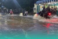 Genangan air membanjiri di salah satu wilayah depan rumah warga Jember. (Foto: Sigit/Frensia).