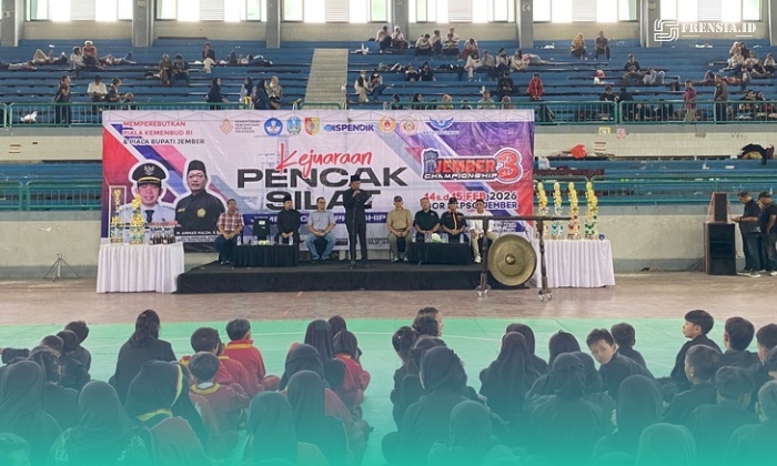 Ketua IPSI Jember, Ahmad Halim saat sambutan, di acara kejuaraan pencak silat “Jember Championship 3”.(Foto: Sigit/Frensia). 