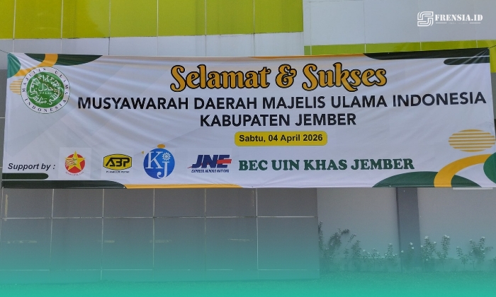 Banner ucapan selamat atas diselenggarakannya Musyawarah Daerah (Musda) MUI ke-XI Kabupaten Jember (Foto: Fadli/Frensia). 