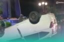 Mobil yang terguling diduga karena sopir banting setir ( Foto: tangkapan video dari berbagai sumber). 
