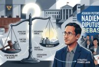 Ilustrasi Ai untuk gambar Adakah Potensi Kasus Nadiem Diputus Bebas. 