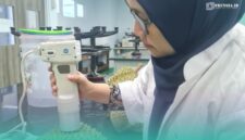 Mahasiswa S3 Universitas Jember (UNEJ), Aulia Brilliantina saat mengecek kematangan durian (Foto: Istimewa).
