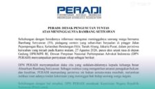 Surat pernyataan sikap PERADI terkait kematian penjual cermin di Pejompongan, Jakarta (Foto: Tangkapan layar dari website Peradi.id). 