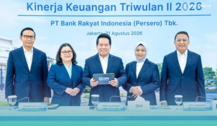 Direktur Utama BRI Hery Gunardi yang didampingi oleh Wakil Direktur Utama BRI Viviana Dyah Ayu R.K, Direktur Network dan Retail Funding BRI Aquarius Rudianto, Direktur Finance dan Strategy BRI Achmad Royadi dan Direktur Manajemen Risiko BRI Ety Yuniarti, dalam pemaparan kinerja menjelaskan capaian positif BRI hingga triwulan II 2026 diraih dalam kondisi perekonomian Indonesia yang tetap resilien.