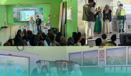 Mahasiswa KKN Kolaboratif, Desa Sidomulyo, Kecamatan Semboro, Jember saat memberikan edukasi tentang pemilahan sampah kepada siswa-siswi SD dan MI (Foto: KKN Kolaboratif Jember Tahun 2026).