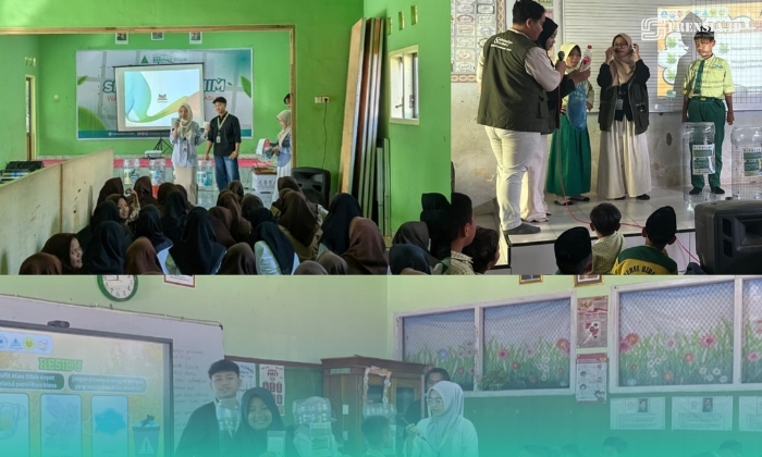 Mahasiswa KKN Kolaboratif, Desa Sidomulyo, Kecamatan Semboro, Jember saat memberikan edukasi tentang pemilahan sampah kepada siswa-siswi SD dan MI (Foto: KKN Kolaboratif Jember Tahun 2026). 