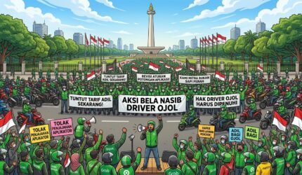 Ilustrasi Ojol Kawal Aksi Pati 27 Agustus 2026 (Foto: Ai).