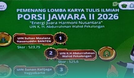 Papan pengumuman Lomba Karya Tulis Ilmiah (LKTI) yang mencatut logo UIN KHAS Jember saat event Porsi Jawara II 2026 (Foto: Humas UIN KHAS).