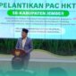 Bupati Jember, Muhammad Fawait, saat sambutan di acara pelantikan Pimpinan Anak Cabang (PAC) Himpunan Kerukunan Tani Indonesia (HKTI) se-Kabupaten Jember. (Foto: Fadli/Frensia). 