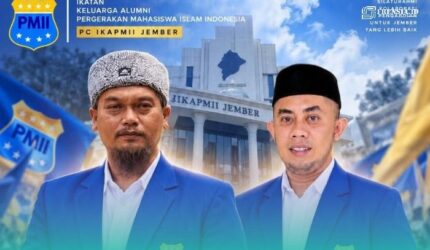 Hairul Syapril Sholeh, (kiri) dan Mohammad Erfan Agustian (kanan), terpilih secara aklamasi sebagai Ketua dan Sekretaris Umum Ikatan Keluarga Alumni Pergerakan Mahasiswa Islam Indonesia (PC IKA PMII) Jember periode 2026–2031. (Foto: Istimewa).